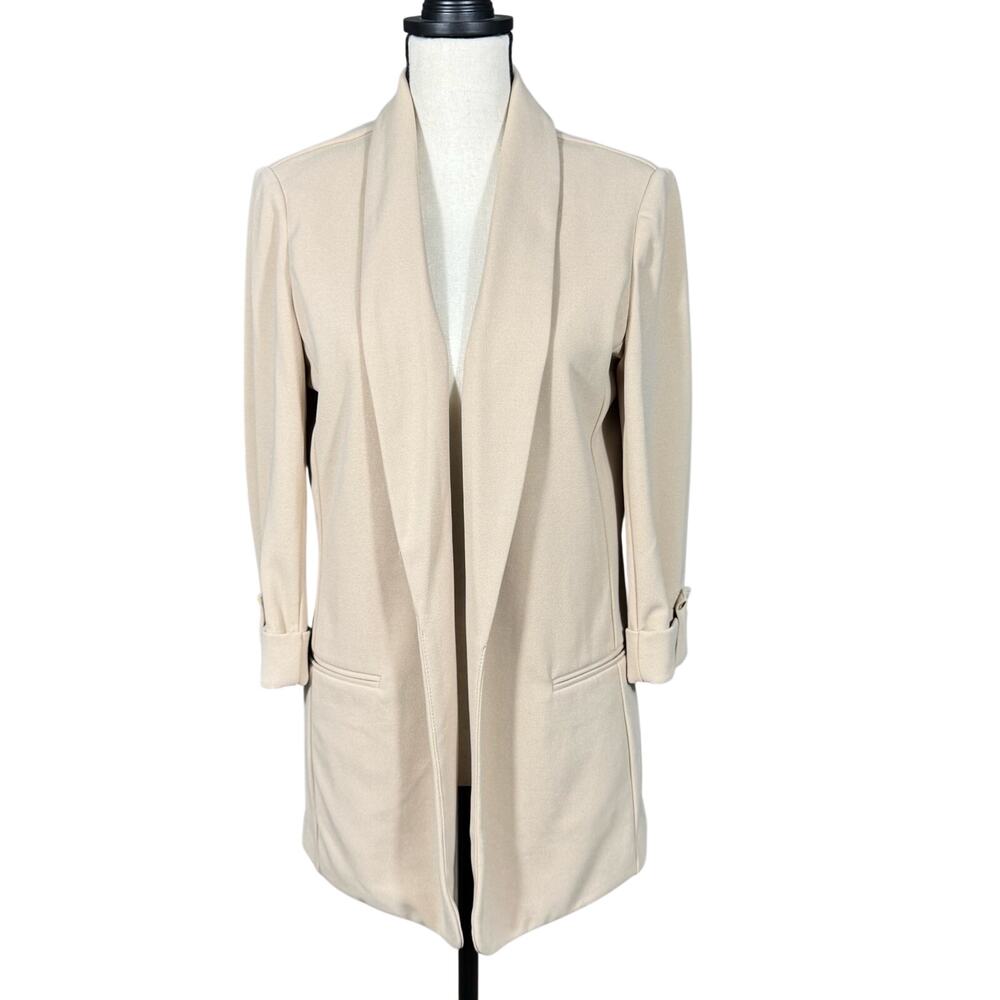 Anne Klein Beige Open Front Long Blazer
